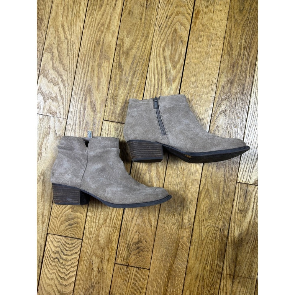 Jessica Simpson Womens Taupe Suede Ankle Boots Side Zip Block Heel Size 8.5M‎